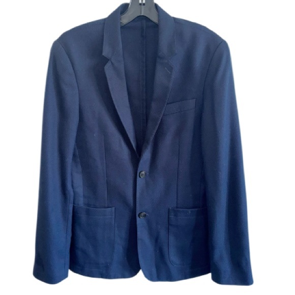 Sandro Paris Navy Blazer Single Breasted Textured Cotton Blend Size Small - Picture 1 of 12
